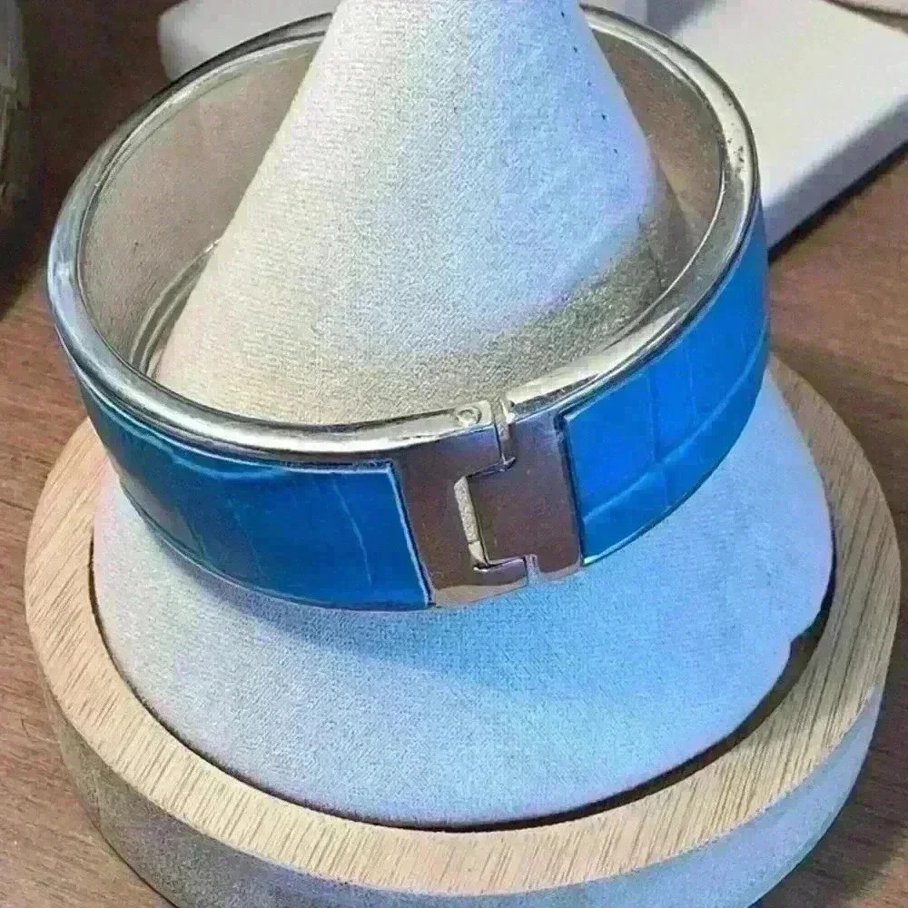 Blue and Silver Leather Clamper Braclet